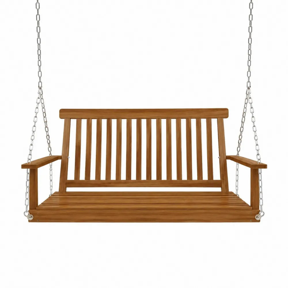 Altalena sospesa da esterno in legno di acacia marrone con catene in acciaio zincato 120 x 50 x 55 cm