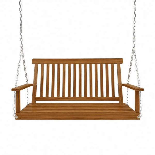 Altalena sospesa da esterno in legno di acacia marrone con catene in acciaio zincato 120 x 50 x 55 cm