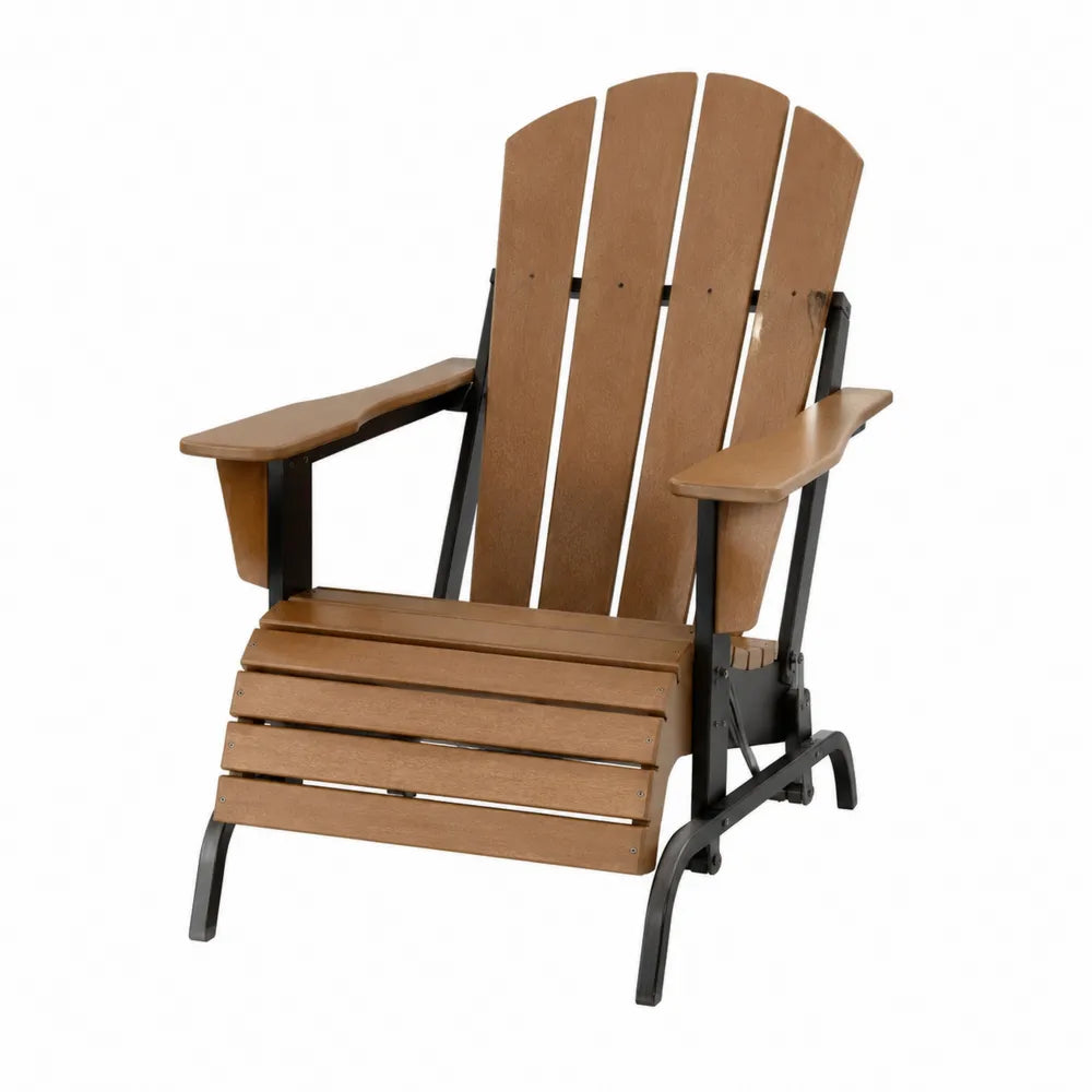 Sedia Adirondack da esterno in legno di acacia marrone con struttura in acciaio nero 75 x 90 x 95 cm