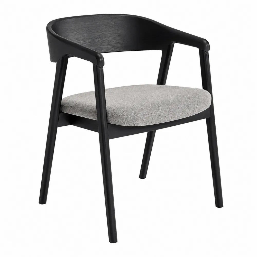 Sedia da pranzo con braccioli in legno nero e seduta imbottita in tessuto grigio 55x57x80 cm