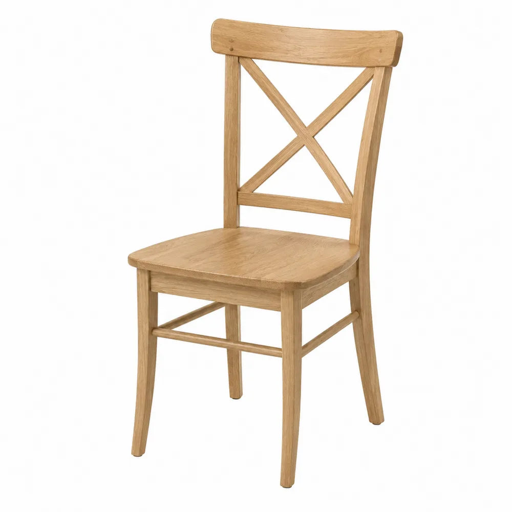 Sedia da pranzo con schienale a croce in legno massiccio rovere naturale 45x52x88 cm