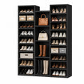 Scarpiera aperta rettangolare a 3 colonne in MDF nero con ripiani multipli 120 x 30 x 180 cm